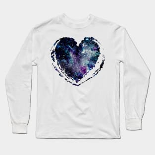 Watercolor Galaxy in Heart Long Sleeve T-Shirt